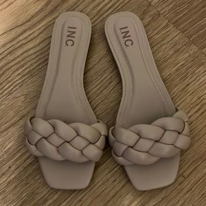 I.N.C parteep braided flats beige
